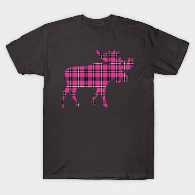 Pink Plaid Moose T-Shirt by Designs by Dro